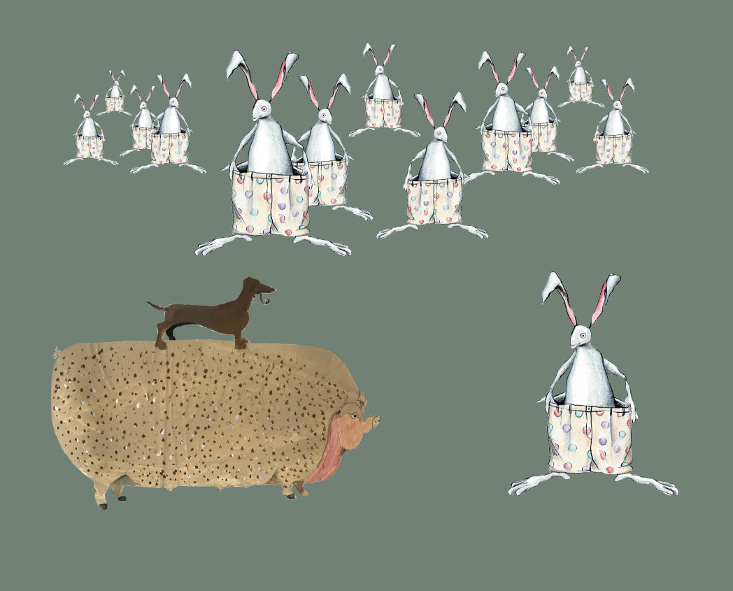 GIFT WRAP SHEETS | GW1-8 " HARE BUNCH & HOG WITH DOG | Pack of 25/50