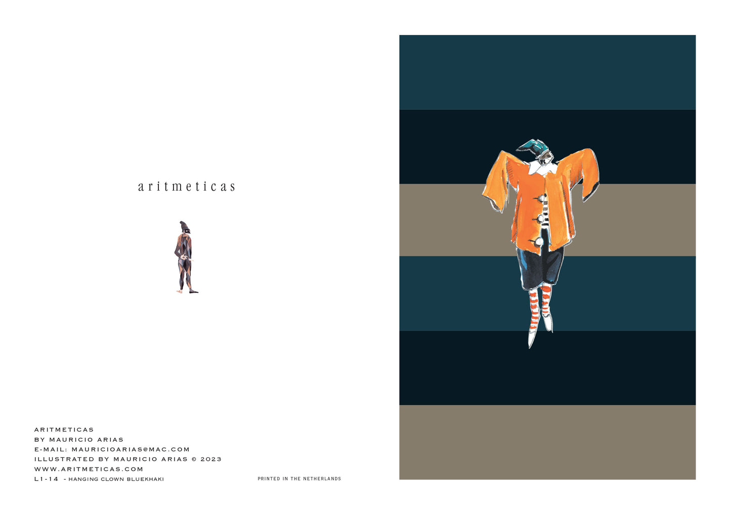 Aritmeticas Greeting Card "Hanging Clown Bluekhaki ~ designed by Mauricio Arias