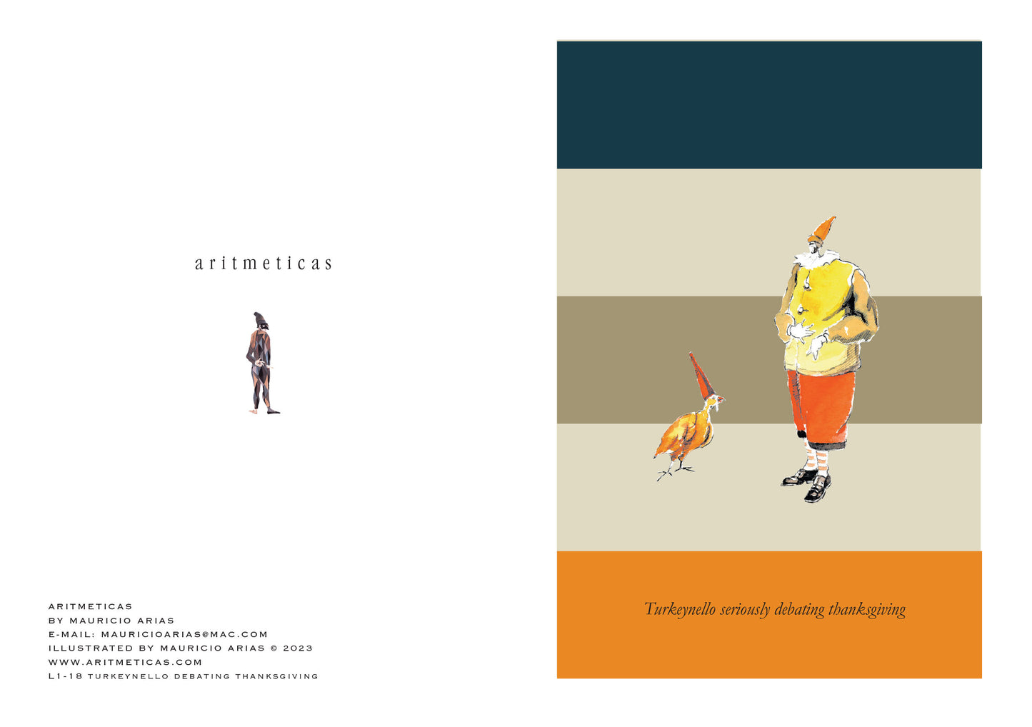 Aritmeticas Greeting Card "Turkeynello Debating" ~ designed by Mauricio Arias