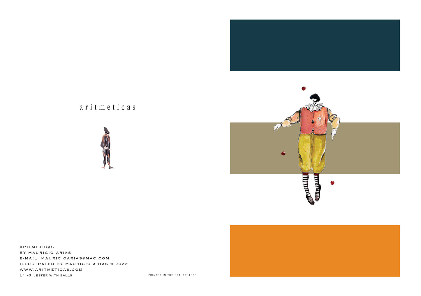 Aritmeticas Greeting Card "Jester and Balls"~ designed by Mauricio Arias