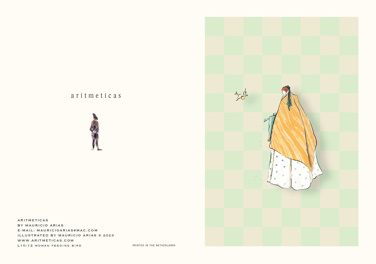 Aritmeticas Greeting Card " Woman Feeding Bird" designed by : Mauricio Arias