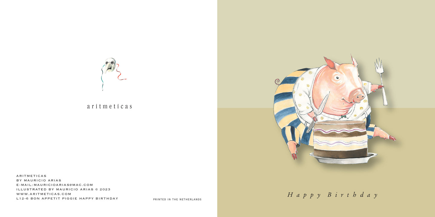 Aritmeticas Birthday Greeting Card "Appetit Piggie" designed by Mauricio Arias