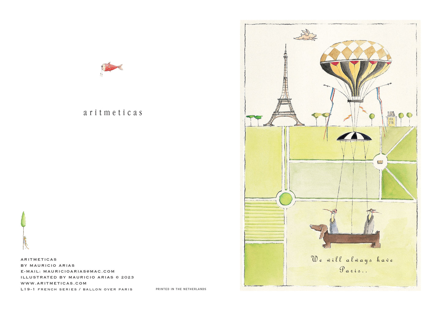 L19-1 FRENCH SERIES BALLOON OVER PARIS | Pack of 12 Greeting Cards