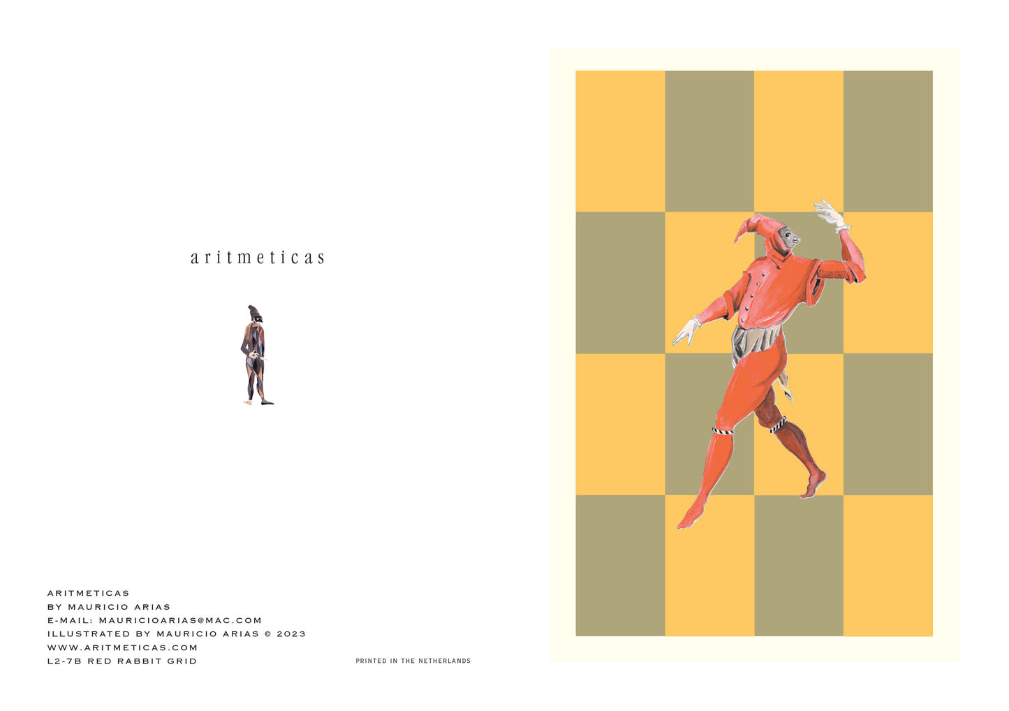 Aritmeticas Greeting Card "Red Rabbit Man" ~ designed by Mauricio Arias