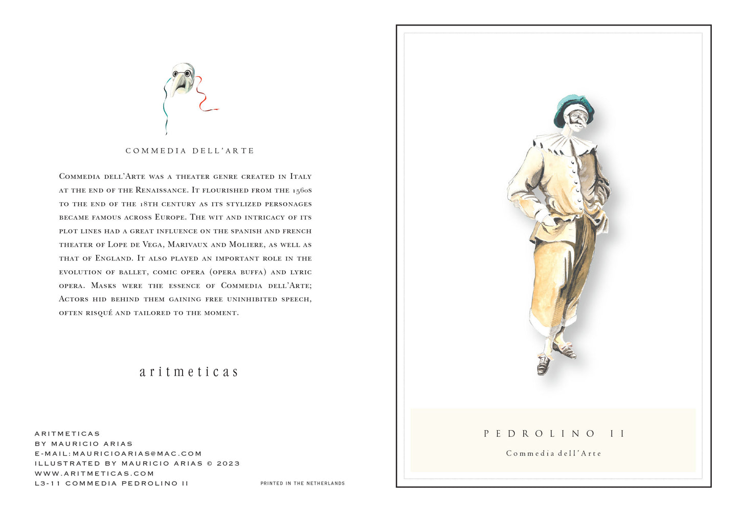 Aritmeticas Greeting Card "Pedrolino II" ~ designed by Mauricio Arias