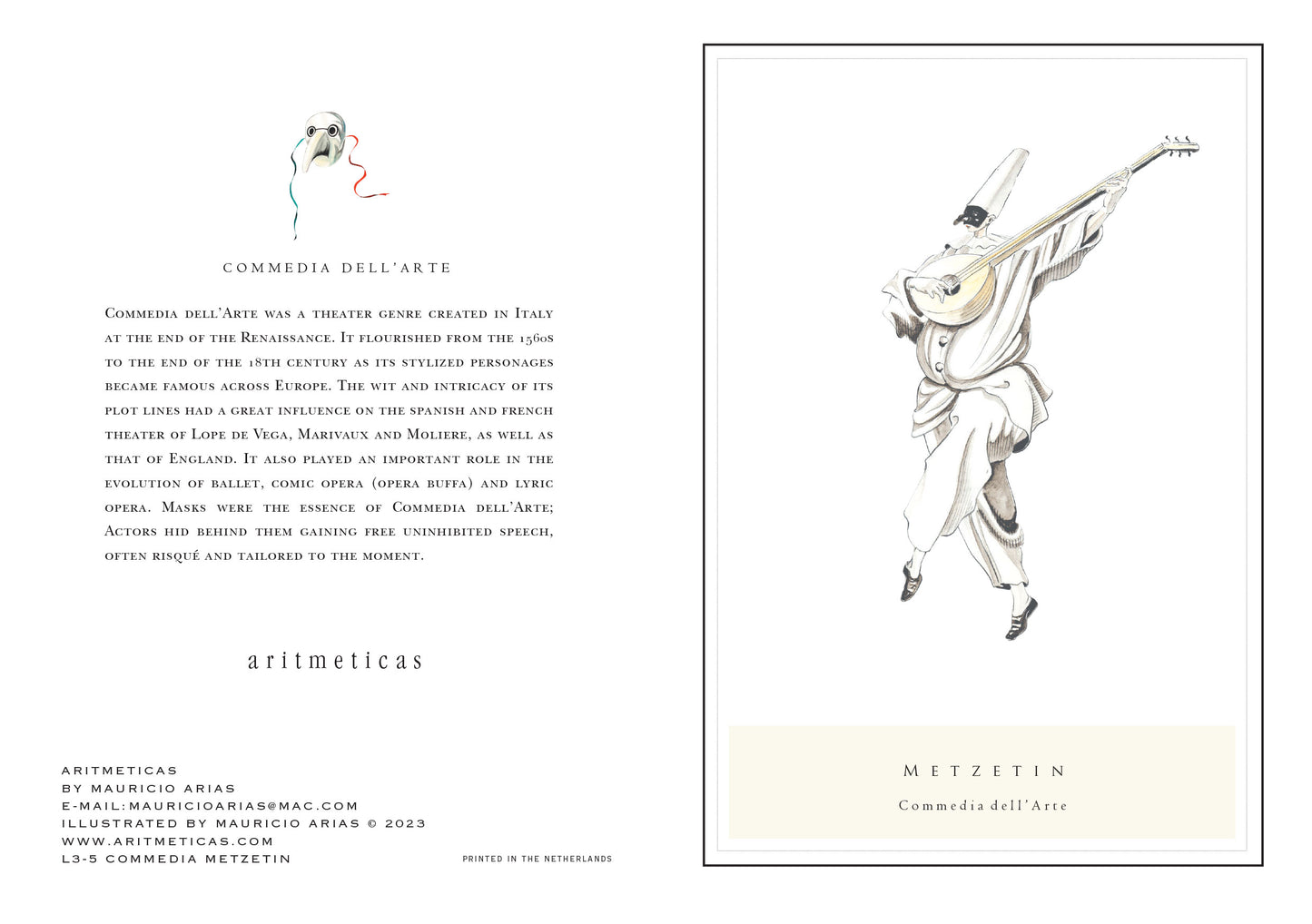 Aritmeticas Greeting Card "Commedia Metzetin" ~ designed by Mauricio Arias