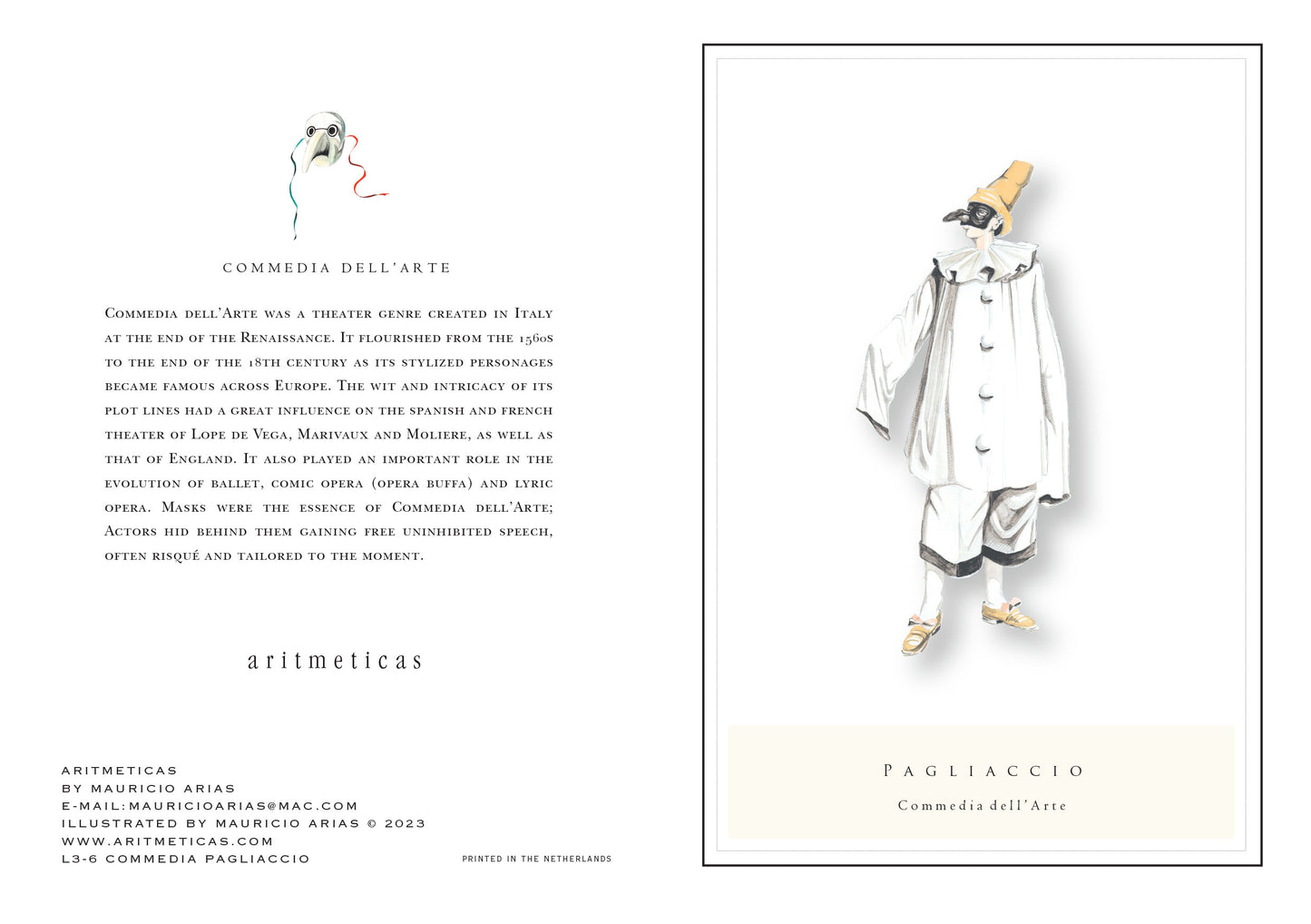Aritmeticas Greeting Card "Commedia Pagliaccio 2" ~ designed by Mauricio Arias