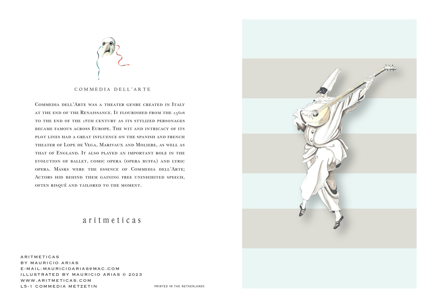 Aritmeticas Greeting Card "Commedia Metzetin " ~ designed by Mauricio Arias