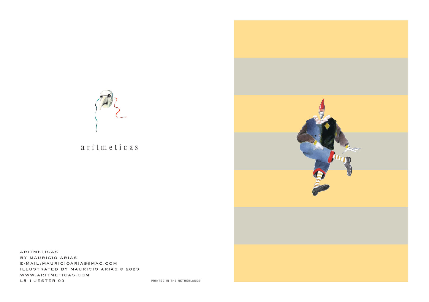 Aritmeticas Greeting Card "Jester warm grey and yellow" ~ designed by Mauricio Arias