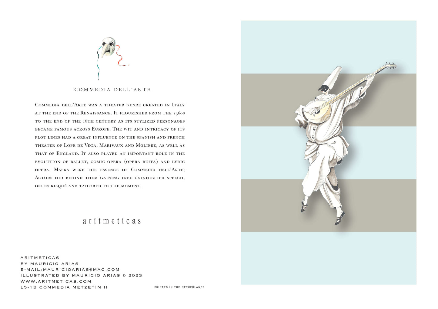 Aritmeticas Greeting Card "Commedia Metzetin II" ~ designed by Mauricio Arias