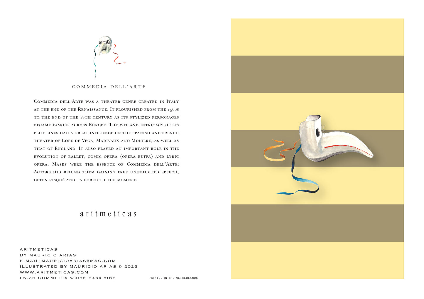 Aritmeticas Greeting Card "Mask Side" ~ designed by Mauricio Arias