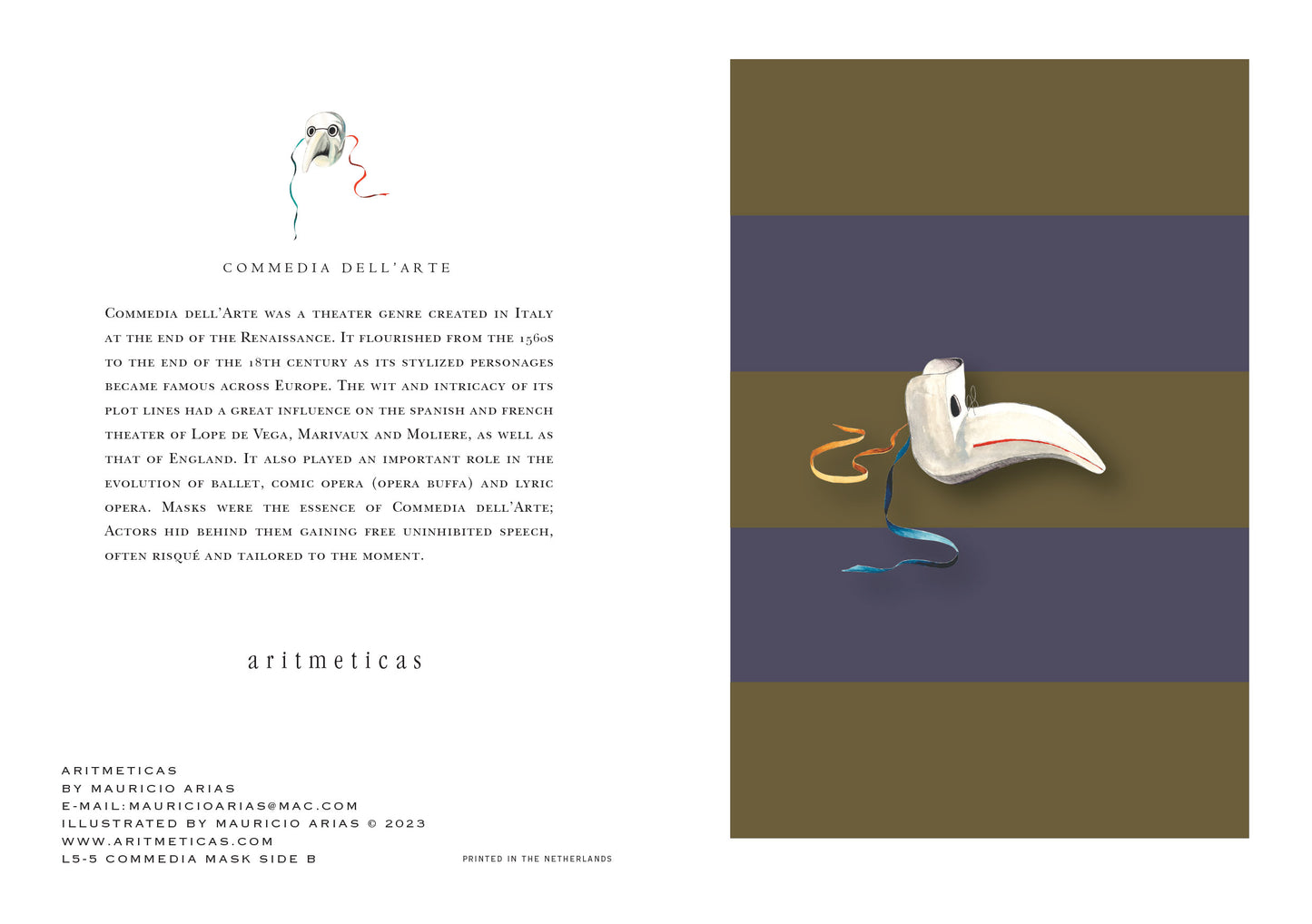 Aritmeticas Greeting Card "Mask Side B" ~ designed by Mauricio Arias