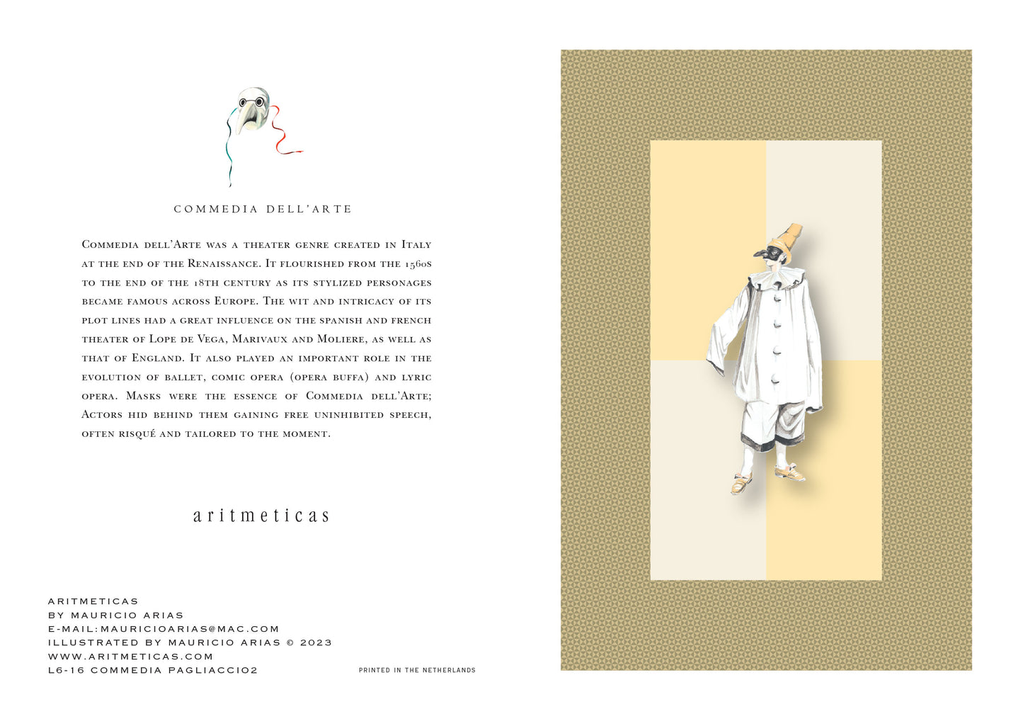 Aritmeticas Greeting Card "Pagliaccio" ~ designed by Mauricio Arias