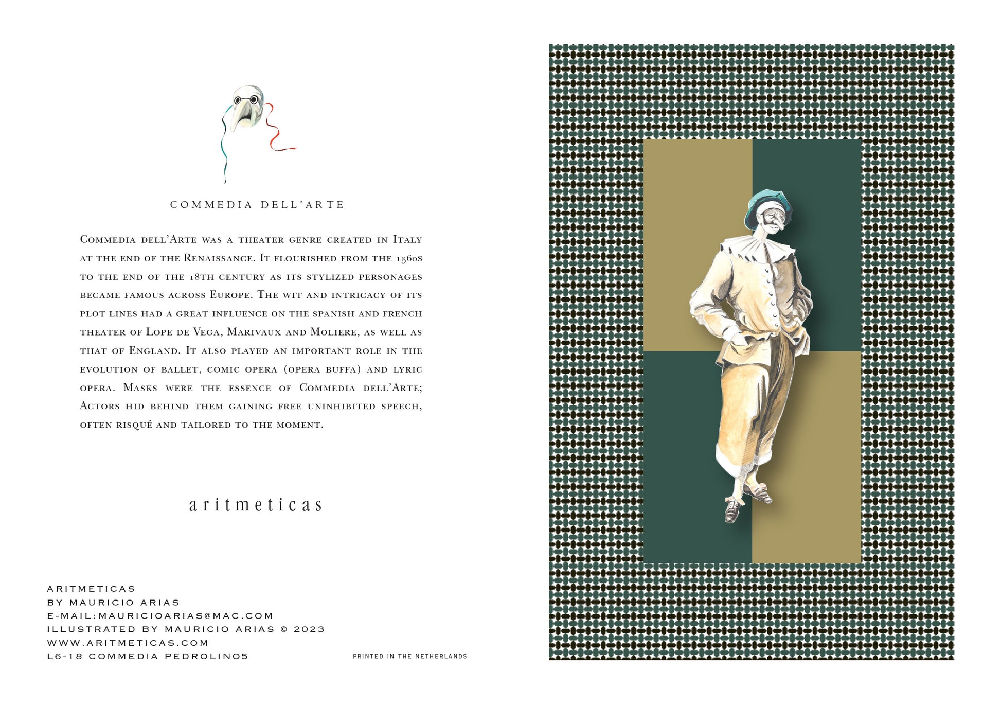 Aritmeticas Greeting Card "Pedrolino 5" ~ designed by Mauricio Arias