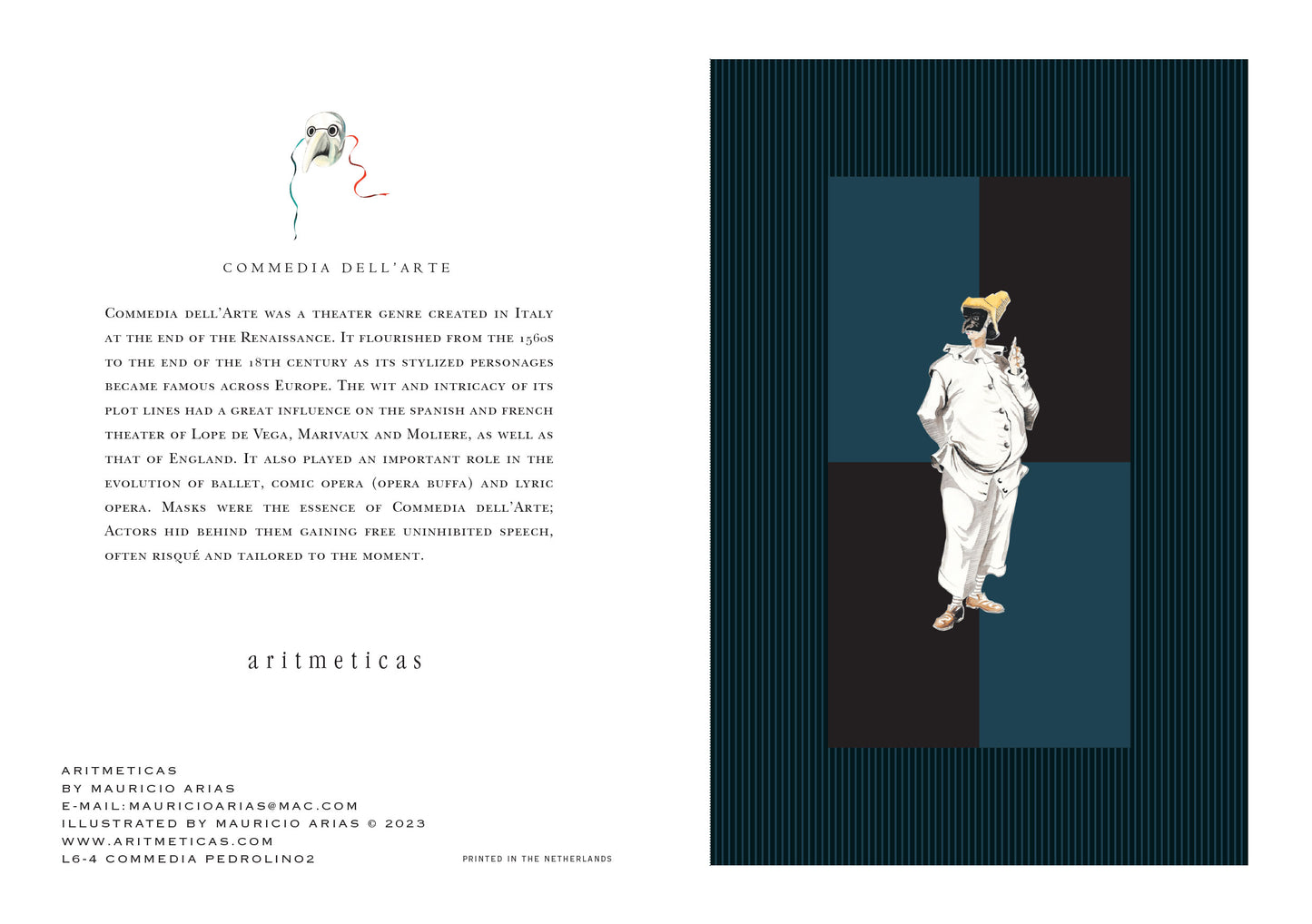 Aritmeticas Greeting Card "Pedrolino 2" ~ designed by Mauricio Arias
