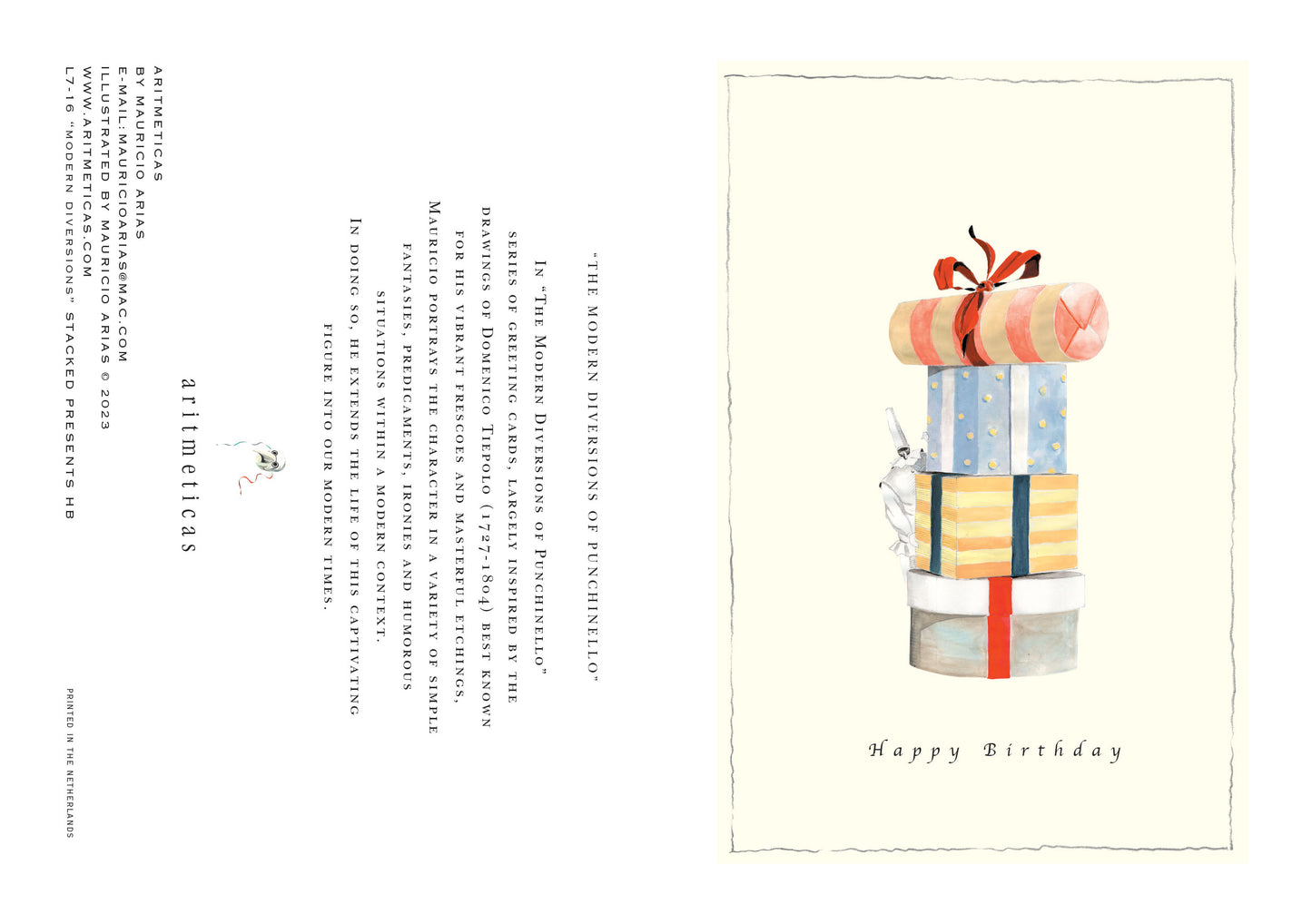 Aritmeticas Birthday Greeting Card "Stacked gifts" ~ designed by Mauricio Arias