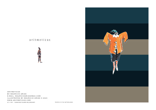 Aritmeticas Greeting Card "Hanging Clown Bluekhaki ~ designed by Mauricio Arias