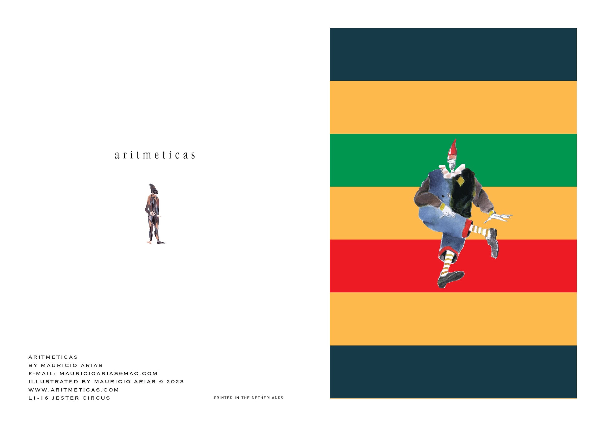 Aritmeticas Greeting Card "Jester Circus" ~ designed by Mauricio Arias