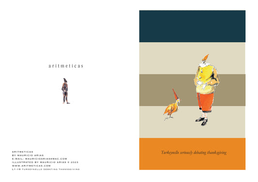 Aritmeticas Greeting Card "Turkeynello Debating" ~ designed by Mauricio Arias