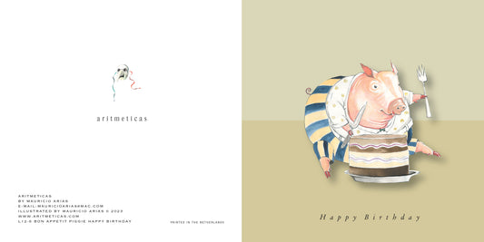 Aritmeticas Birthday Greeting Card "Appetit Piggie" designed by Mauricio Arias