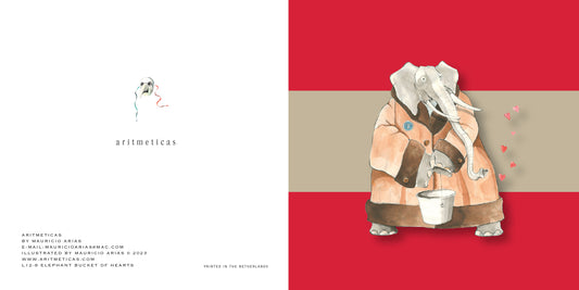Aritmeticas Greeting Card "Elephant Bucket of Hearts" designed by Mauricio Arias